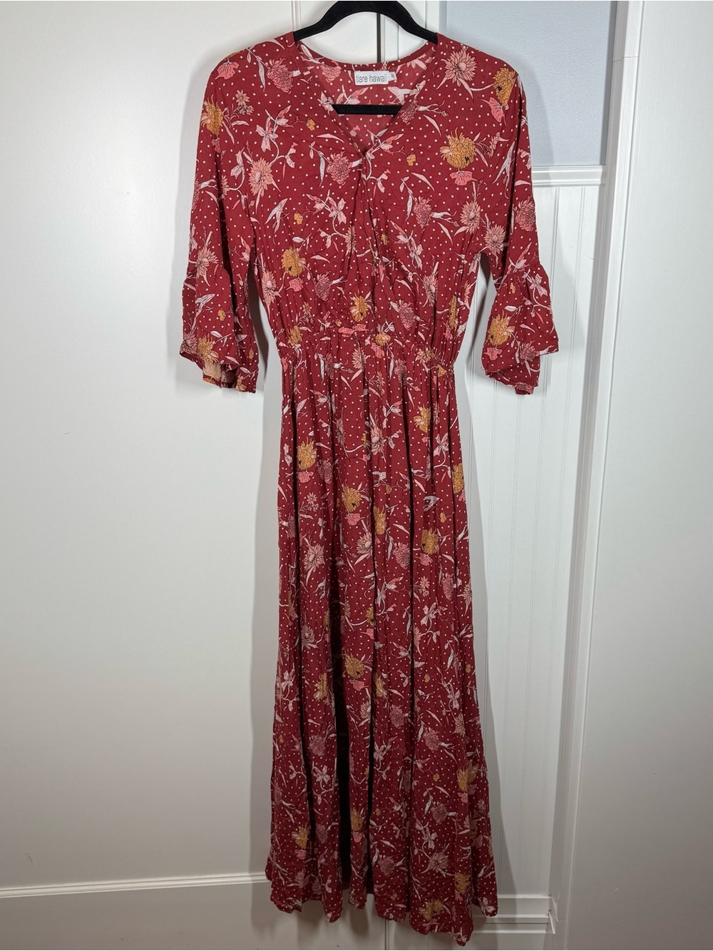 Tiare Hawaii Floral Red‎ Maxi Dress one size resortwear coastal beach resort
